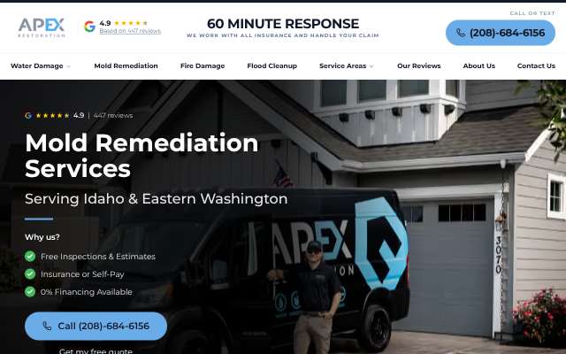 Apex Restoration's page as the assistant saw it