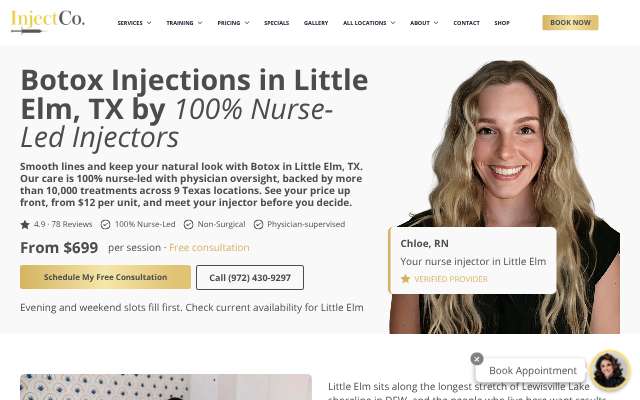 InjectCo MedSpa (Plano clinic)'s page as the assistant saw it