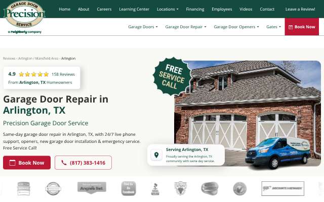 Precision Garage Door of Fort Worth Metro's page as the assistant saw it