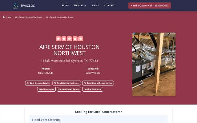 Aire Serv of Houston Northwest's page as the assistant saw it