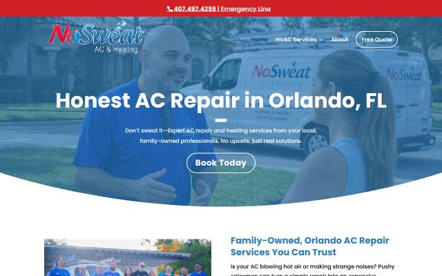 No Sweat AC Heating's page as the assistant saw it