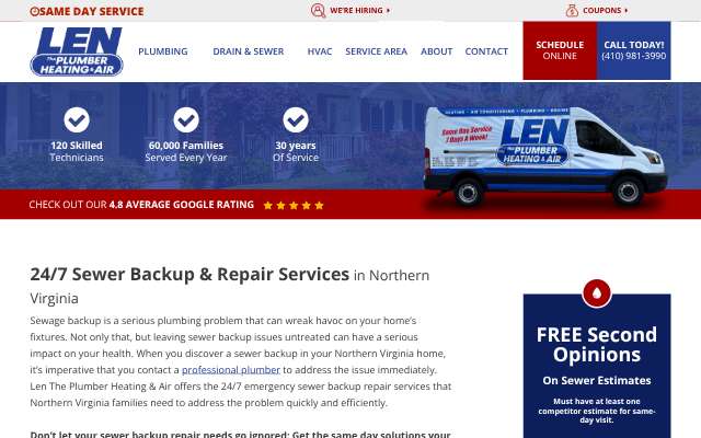 Len The Plumber Heating & Air's page as the assistant saw it