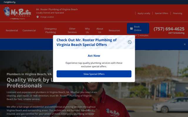 Mr. Rooter Plumbing's page as the assistant saw it