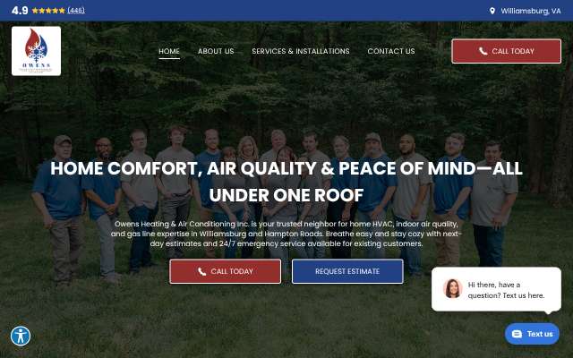 Owens Heating & Air Conditioning, Inc.'s page as the assistant saw it