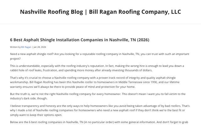 Page cited for Bill Ragan Roofing Company