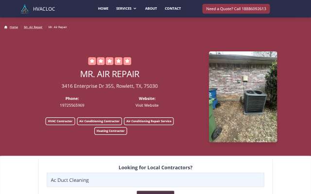 Mr. Air Repair's page as the assistant saw it