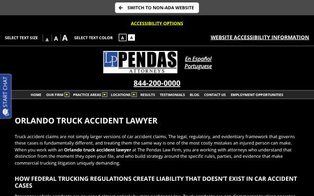 The Pendas Law Firm (Orlando)'s page as the assistant saw it