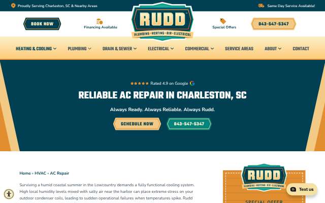 Rudd Plumbing Heating Air & Electrical's page as the assistant saw it