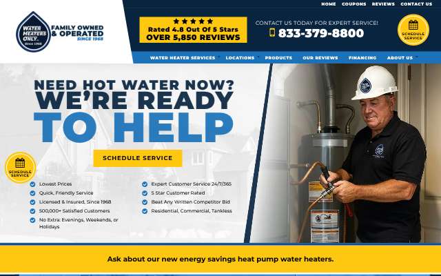 Water Heaters Only's page as the assistant saw it