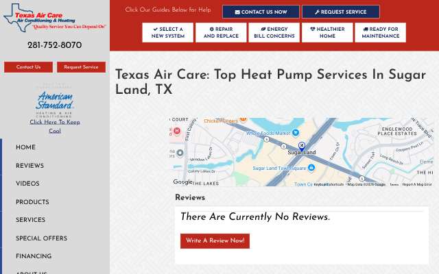 Texas Air Care's page as the assistant saw it