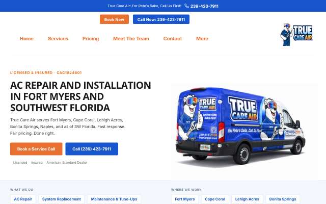 True Care Air LLC's page as the assistant saw it