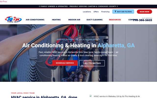 Air Pro Heating & Air's page as the assistant saw it