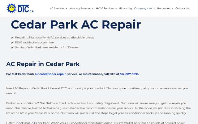 DTC Air Conditioning & Heating's page as the assistant saw it