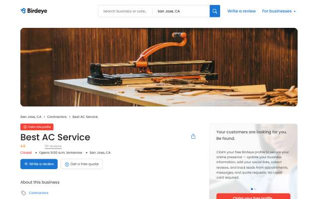 Best AC Service's page as the assistant saw it