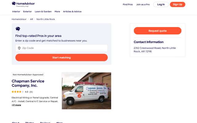 Chapman Service Company, Inc.'s page as the assistant saw it
