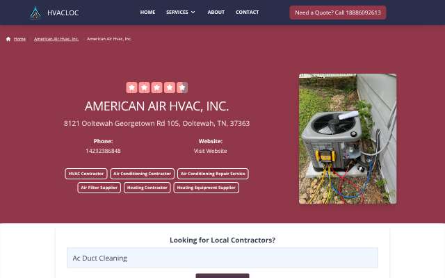 American Air HVAC's page as the assistant saw it