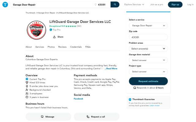 Page cited for Liftguard Garage Door Services LLC