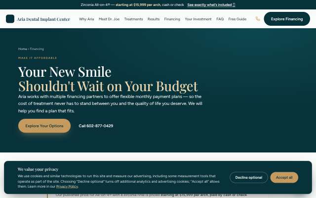 Aria Dental Implant Center's page as the assistant saw it