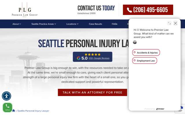 Premier Law Group's page as the assistant saw it