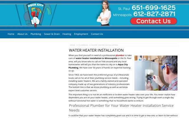 Aqua City Plumbing's page as the assistant saw it