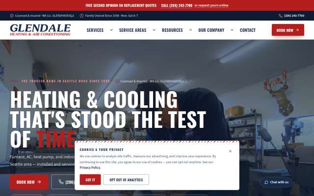 Glendale Heating's page as the assistant saw it