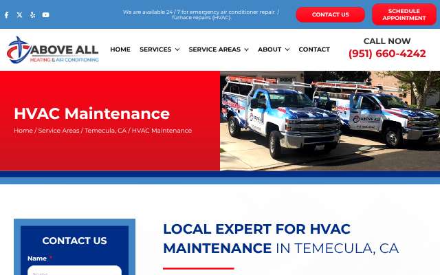 Above All Heating and Air Conditioning's page as the assistant saw it