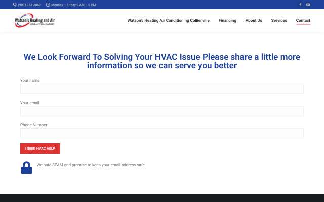 Watson's Heating and Air's page as the assistant saw it