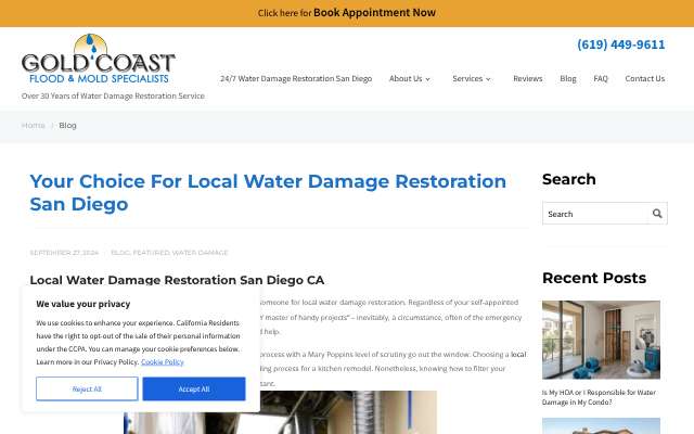 Gold Coast Flood Restorations's page as the assistant saw it