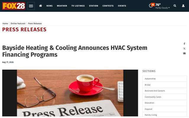 Bayside Heating & Cooling's page as the assistant saw it