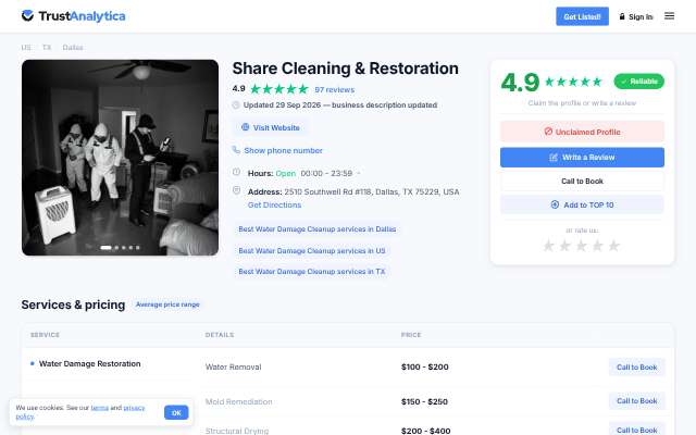 Share Cleaning & Restoration's page as the assistant saw it