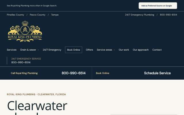 Royal King Plumbing's page as the assistant saw it