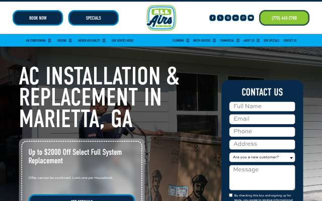 All Airs Heating, Cooling & Plumbing's page as the assistant saw it