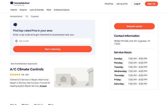 A/C Climate Controls's page as the assistant saw it