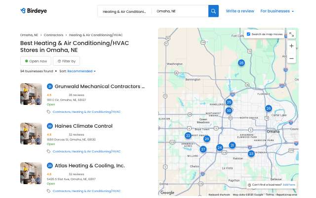 KCM Heating & Air Conditioning's page as the assistant saw it