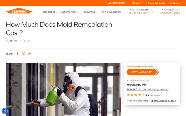 SERVPRO's page as the assistant saw it