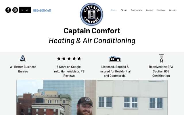 Captain Comfort Heating and Air Conditioning's page as the assistant saw it