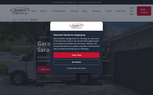 Southern Garage Doors's page as the assistant saw it