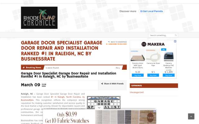 Garage Door Specialist's page as the assistant saw it