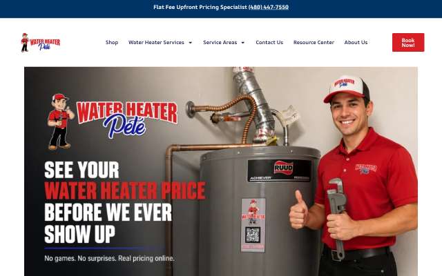 Water Heater Pete, LLC's page as the assistant saw it