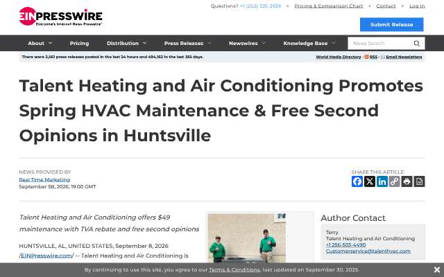 Talent Heating and Air Conditioning's page as the assistant saw it