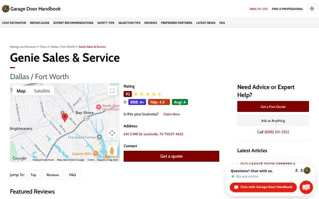 Genie Sales & Service's page as the assistant saw it