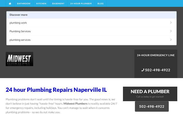 Midwest Plumbers (Naperville directory page)'s page as the assistant saw it