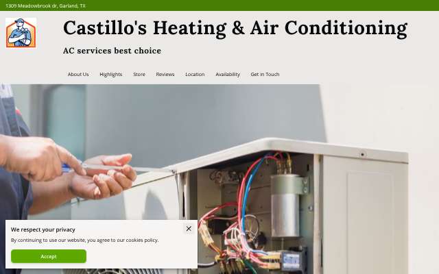 Castillo's Heating and Air Conditioning's page as the assistant saw it
