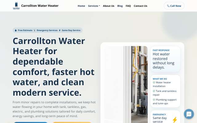 Carrollton Water Heater's page as the assistant saw it
