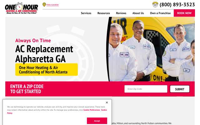 One Hour Heating & Air Conditioning of North Atlanta's page as the assistant saw it