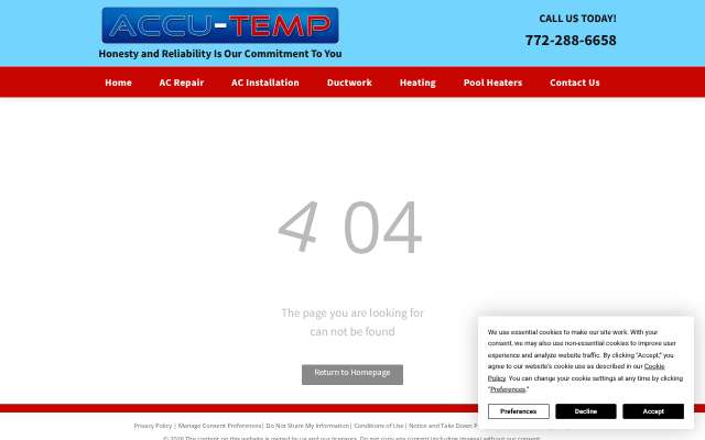 ACCU-TEMP's page as the assistant saw it