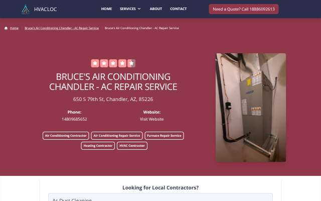 Bruce's Air Conditioning's page as the assistant saw it