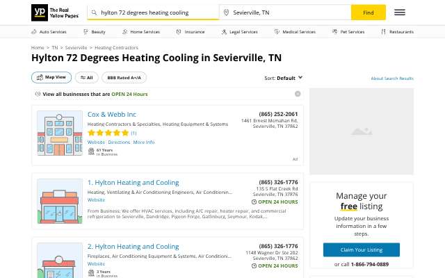 Williams Heating & Cooling's page as the assistant saw it