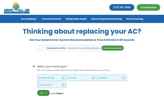 Above All Air Heating & Cooling's page as the assistant saw it