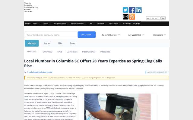 Plumb Time Plumbing & Drain Services's page as the assistant saw it